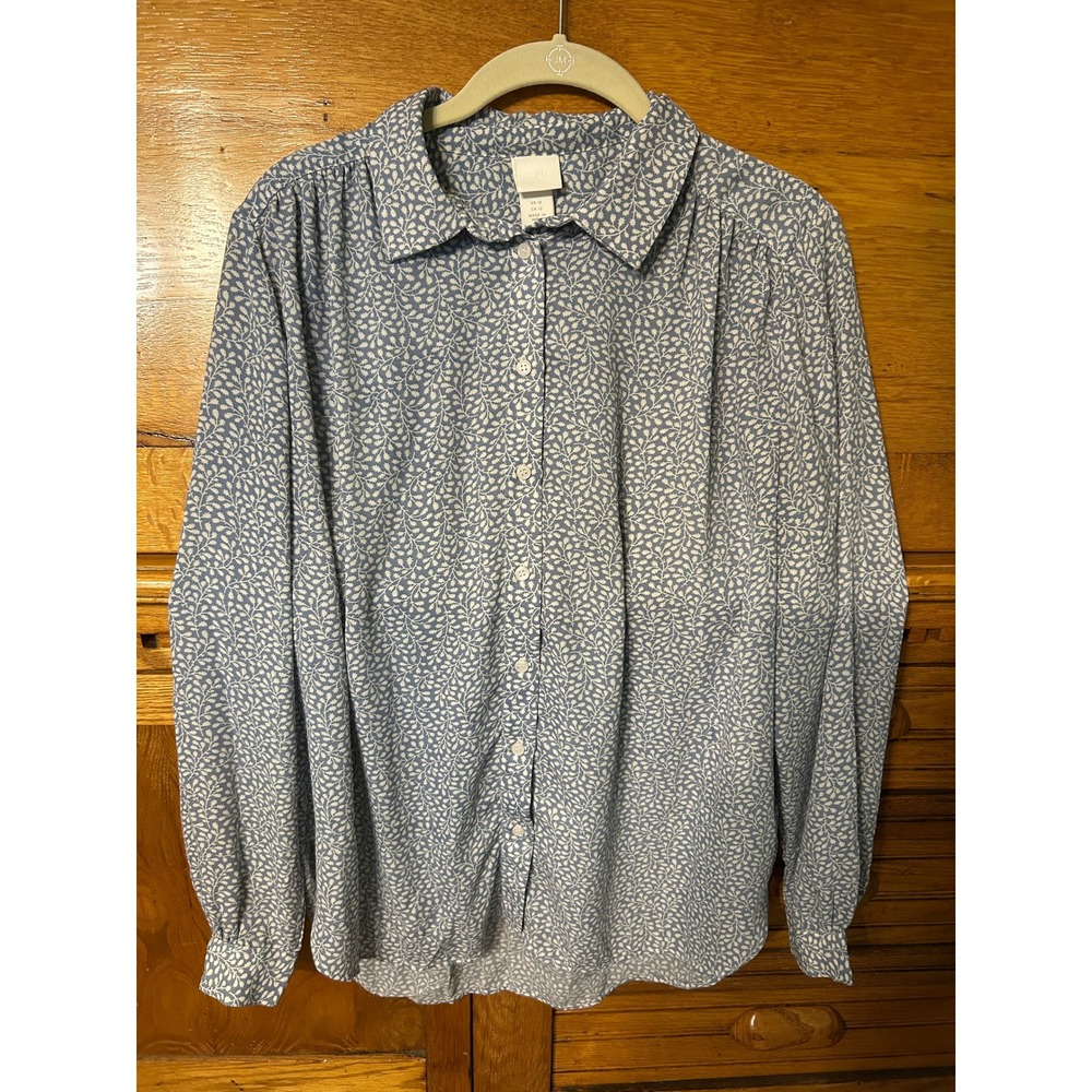 H&M Cottagecore Preppy Floral Leaf Print Button Down Blouse Top Size 12 Academia